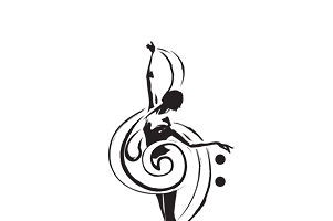 A dancer twirling with a treble clef